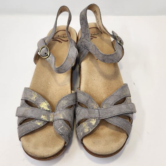 Dansko Season Stone Gray Metallic Leather Sandals Size 42 US 11.5 Comfort Shoes - Picture 2 of 8